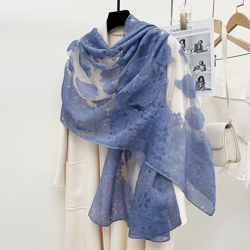 新商品の欧根紗は花のシルクのタオルの女性の文芸を切って綿の麻のレースの刺繍のマフラーを合わせます。|undefined