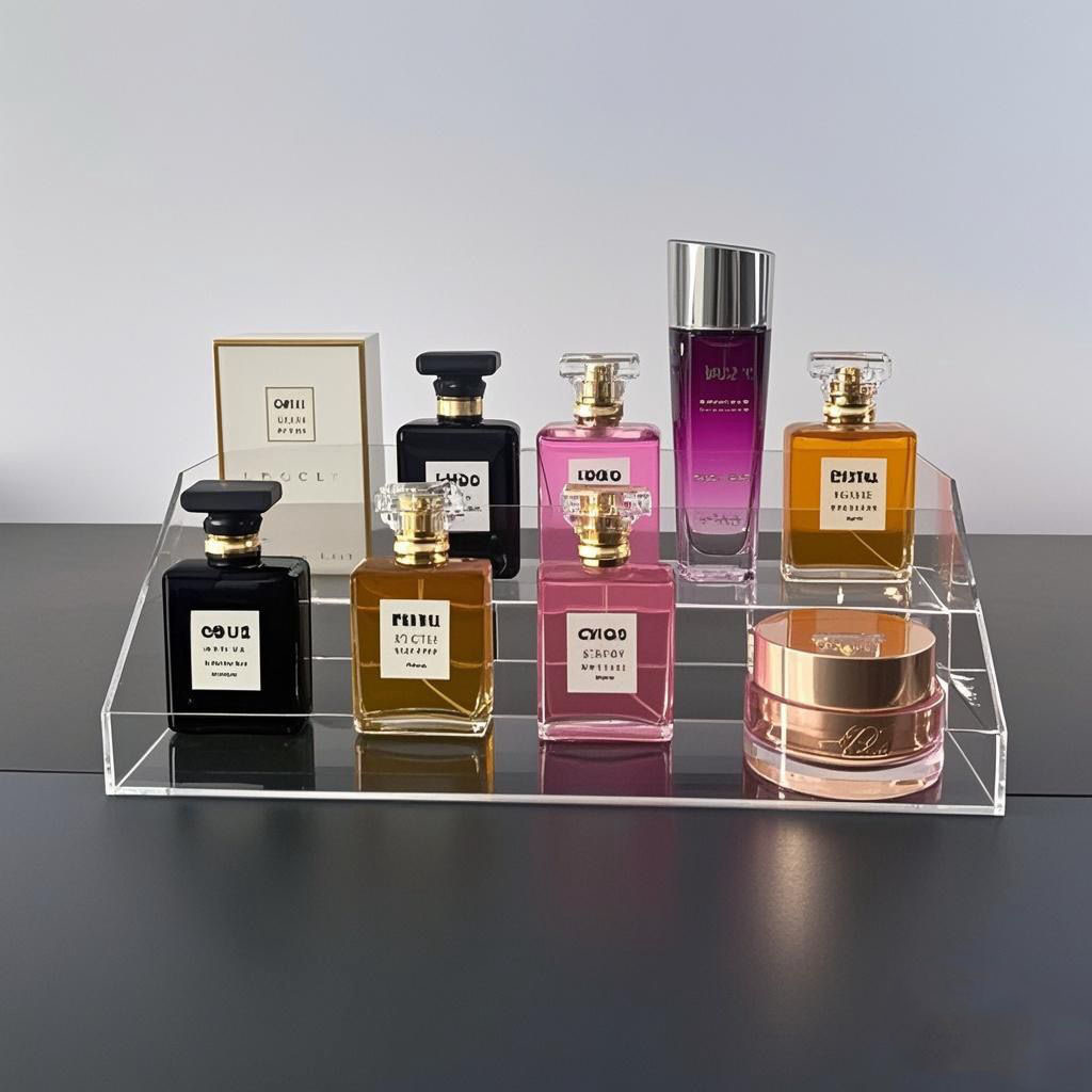 透明亚克力化妆品收纳架两层一体阶梯香水架桌面浴室化妆品展示架
