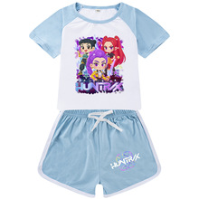 热销Kpop猎魔女团印花儿童小孩短家居服运动套装QQ1222