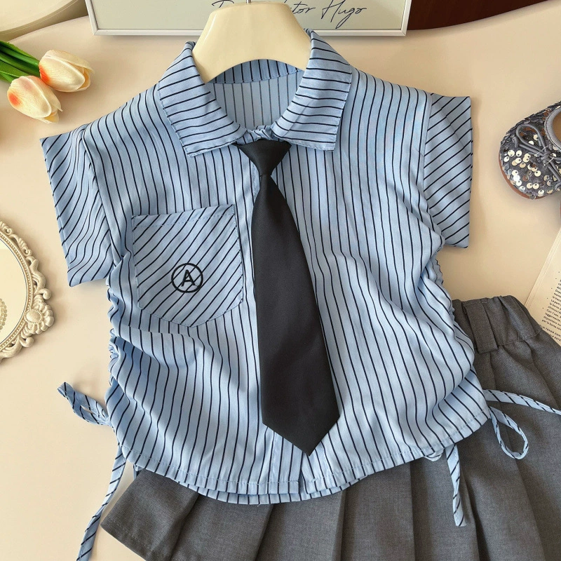 Летняя рубашка, плиссированная юбка, комплект, для детей 3-8 лет