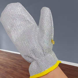 三层加大可挂式抹布多用不沾油家用银丝手套4片防油去污