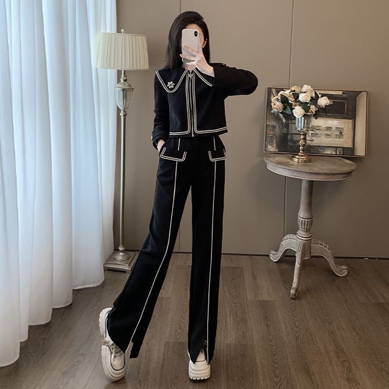 时尚套装女春秋新款韩版宽松显瘦设计感上衣休闲运动阔腿裤两件套|undefined