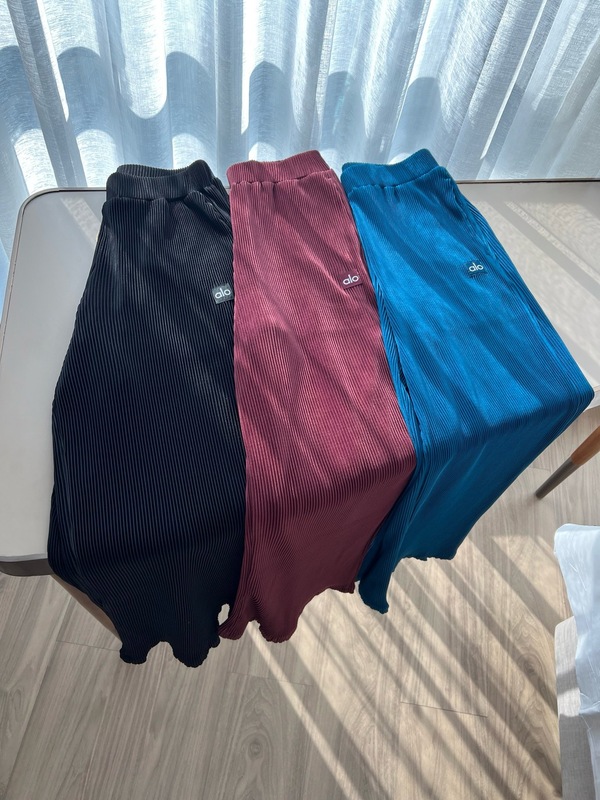 alo高腰直筒褶皱阔腿休闲裤宽松显瘦舒适轻盈透气裸感瑜伽女长裤|undefined