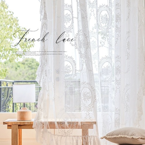 French-inspired Instagram-style princess-style lace curtain sheer curtain Rococo lace high-end bedroom balcony partition without drilling