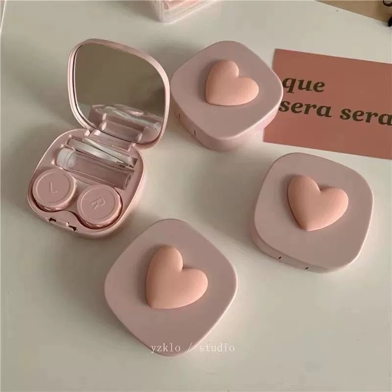 Популярная коробка для контактных линз в стиле Ins для девочек, милый ящик для хранения в форме сердца, чистый цвет, яркие цвета, коробка для контактных линз