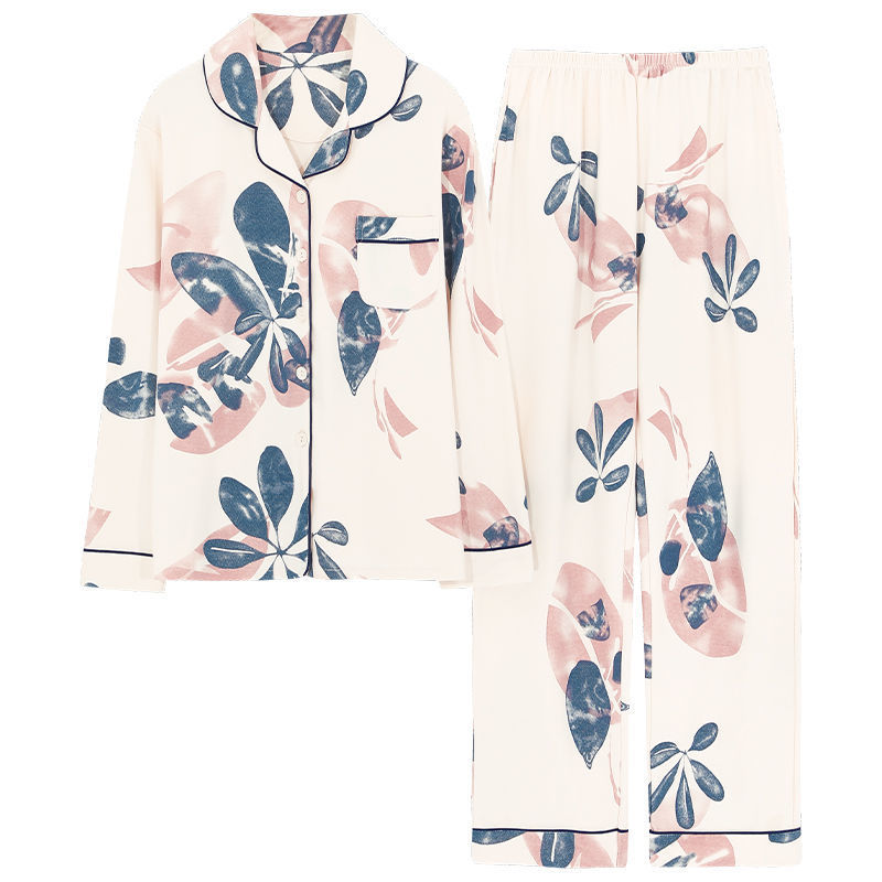 Pijamas de algodón puro primavera y otoño de las mujeres de manga larga más el tamaño cardigan traje de las madres de mediana edad y ancianos ropa de casa al aire libre