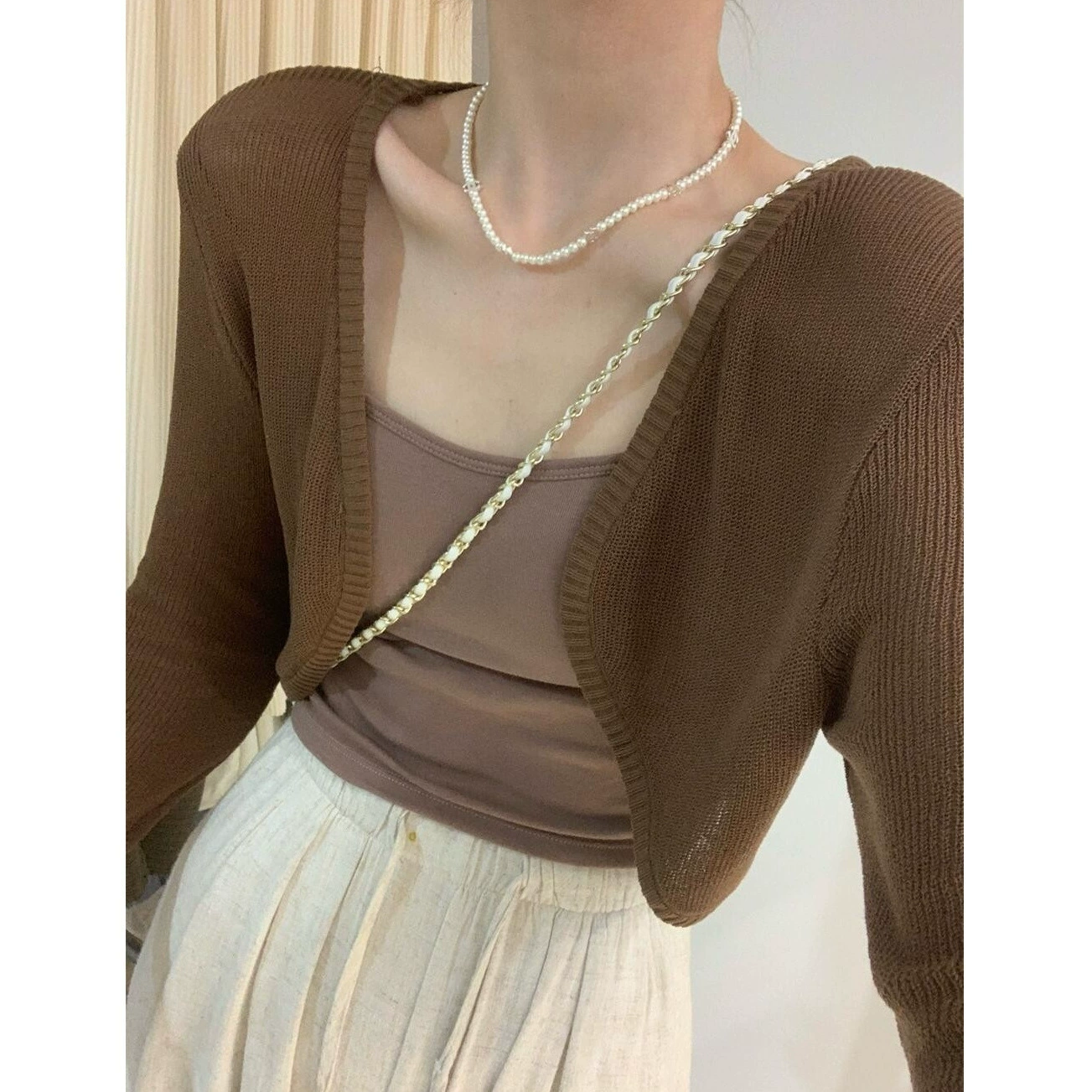 Короткий вязаный шелковый летний плащ, oversize, корейский стиль