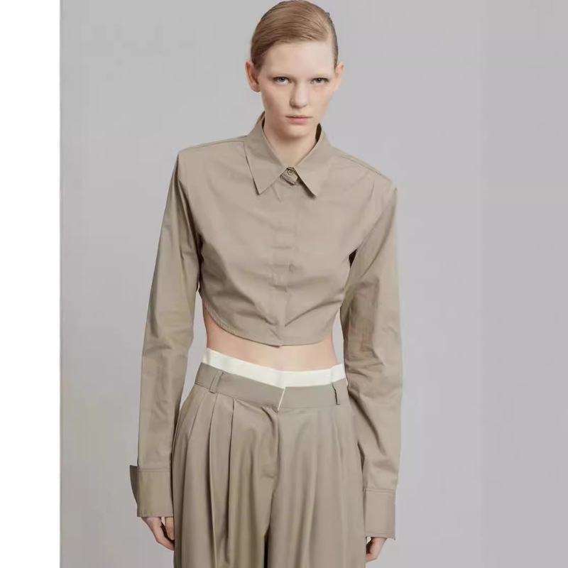 ART Frankie shop autumn and winter new fashion niche design exposed long sleeve shirt short temperament top