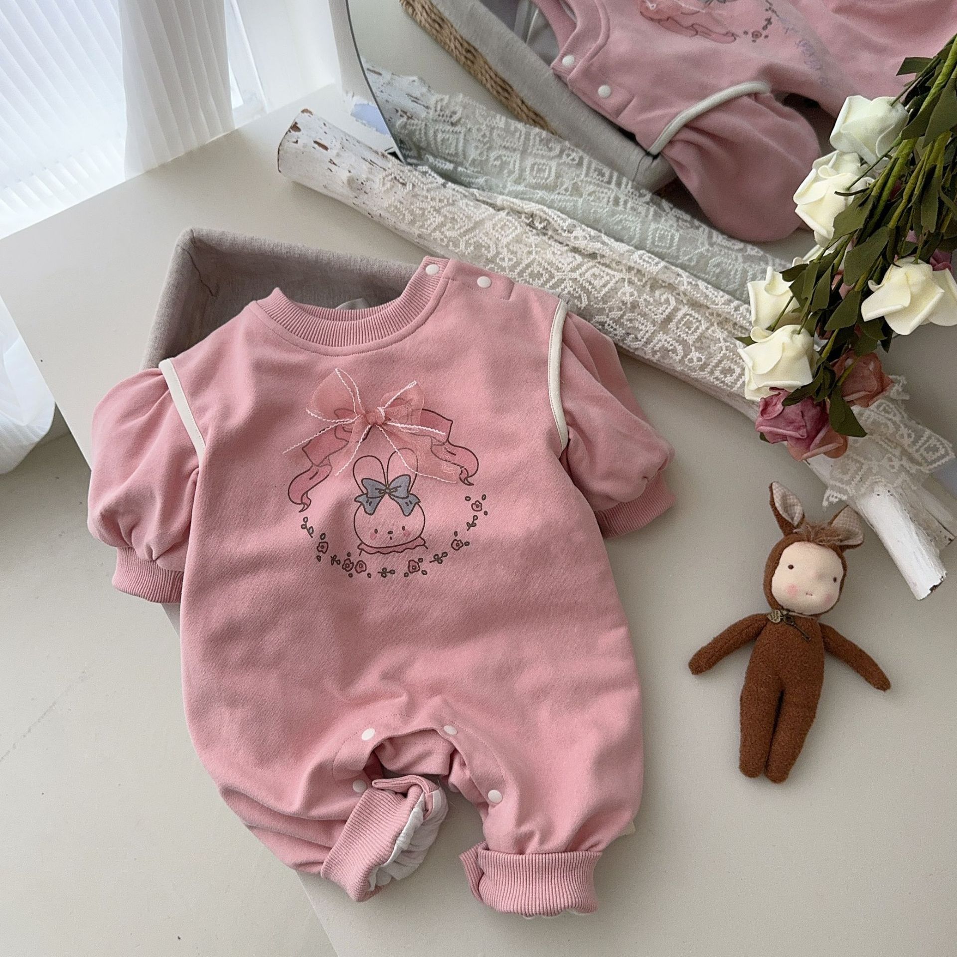 Ropa de otoño para bebés recién nacidos mameluco de dibujos animados coreanos ropa para niños conejito lindo bebé súper lindo mono de manga larga