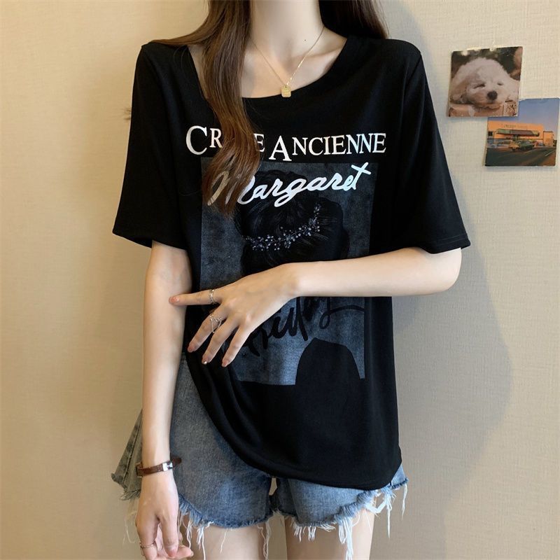 Gran tamaño de ropa de mujer americana retro camiseta de manga corta para mujeres de verano nuevo estilo de ropa de mujer suelta delgada cubierta de cuello inclinado para mujeres