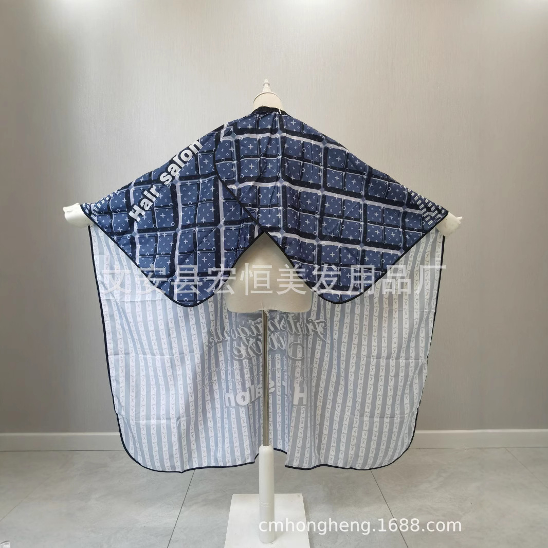 Primavera asiático textil peluquería vintage cabeza de aceite rayado peluquero corte de pelo tela cráneo impresión teñido en caliente tratamiento capilar delantal