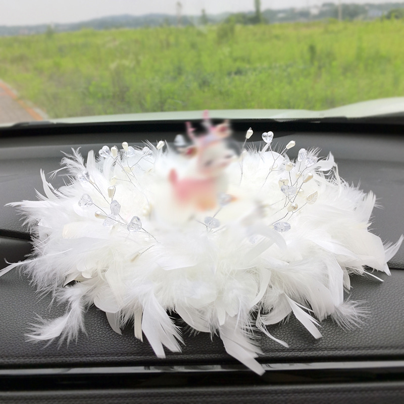 Double-layer Dream Bubble Car White Feather Anti-slip Mat Instrument Panel Decoration Mat Supplies Decorative Women