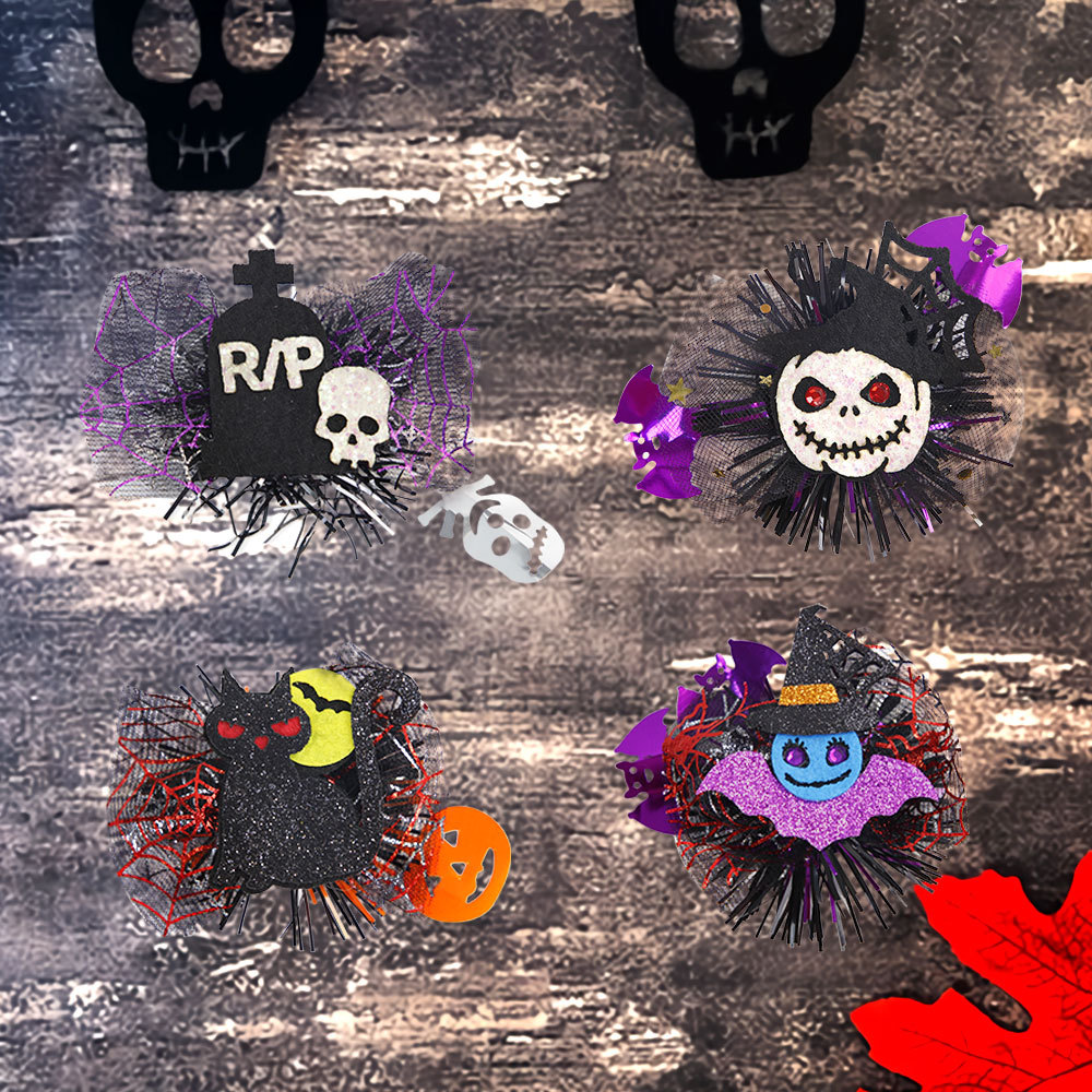 15g Weight Hairpin Event & Party Supplies 1 Piece Quantity Holiday, Festival Occasion Felt cloth Material Halloween Festival Pumpkin, Skull Pattern Funny Style Halloween Funny Pumpkin Skull Felt Cloth Holiday Festival Hairpin 9