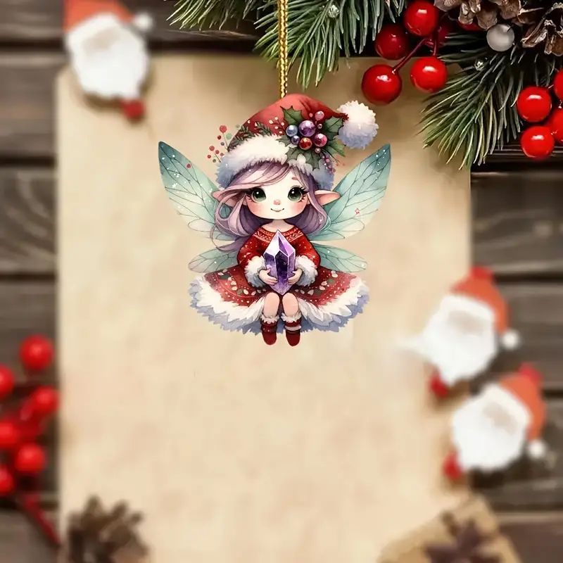 Caricatura de Navidad encantadora pequeña hadas fiestas colgante acrílico plano transfronterizo nuevo colgante de espejo retrovisor image 3