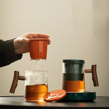耐熱玻璃泡花茶杯子木把帶蓋過濾辦公水杯茶水分離泡茶杯加熱保溫