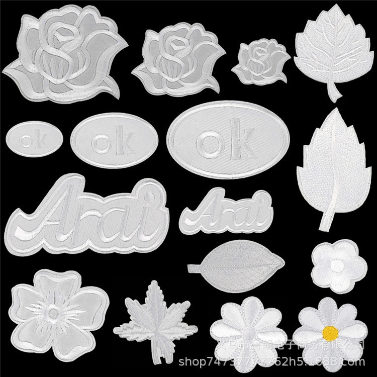 High-quality white embroidered cloth stickers ironing clothes skirt decals hotel bed sheet tablecloth smoke hole hole patch stickers