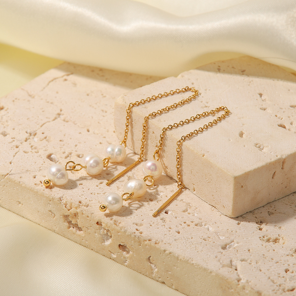 Fashion Geometric Stainless Steel Plating Artificial Pearls Ear line 1 Pair