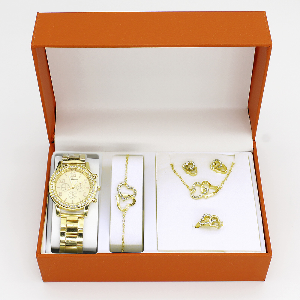 5pcs / set reloj de pulsera nuevo reloj de pulsera damas collar conjunto de comercio exterior reloj de cuarzo conjunto de cinco piezas