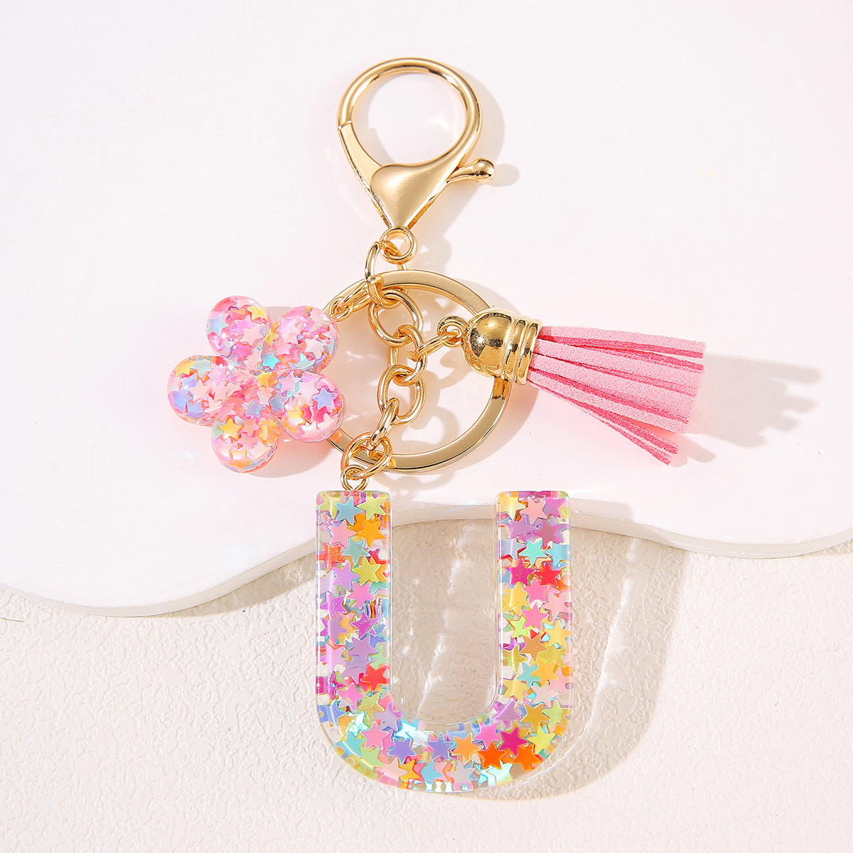 Un nuevo llavero flor de goteo de goma esquinilla 26 letras bolsos colgante llavero accesorios Yiwu