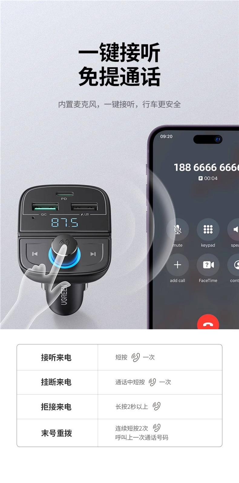 Greenlink Car Bluetooth Receiver Lossless Sound Quality Fm Transmitter Mp3 Player USB Car Conversion Charger