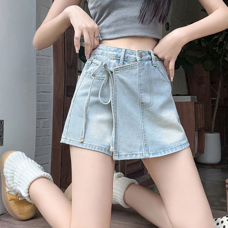 Internet Popular Same Fake Two-piece Denim Shorts Women's Summer A- shaped High Waist Western-style Strap Culottes Small Hot Pants Internet Popular Same Fake Two-piece Denim Shorts Women's Summer A- shaped High Waist Western-style Strap Culottes Small Hot Pants