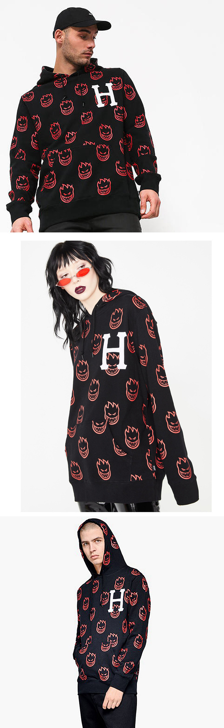 Trendy men's hip-hop American skateboard full print Little Fire Man street dance hooded casual hoodie_voghion.com