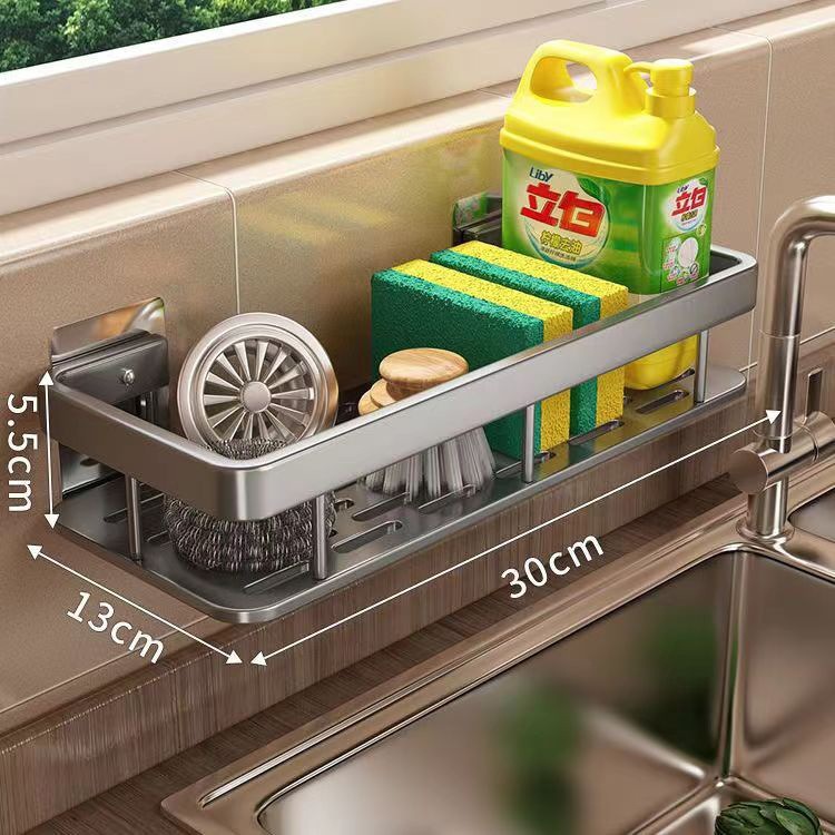 Estante de trapo estante de almacenamiento de cocina estante de almacenamiento sin perforar estante de condimento montado en la pared fregadero de la cesta de drenaje del hogar