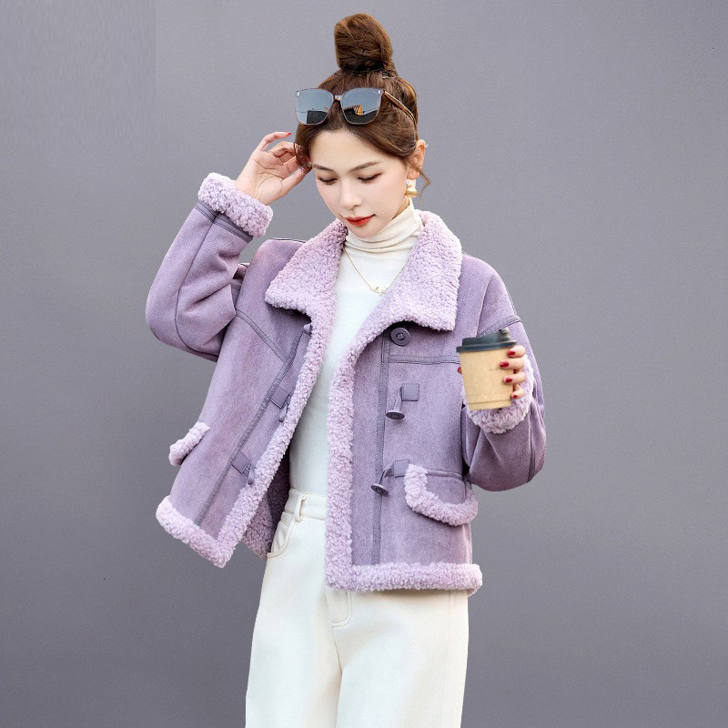 Sheepskin Short Coat for Women, Winter 2025 New Style, Stylish Thickened Deerskin Velvet Biker Jacket Top