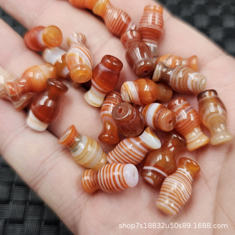 Red Entangled Silk Agate Vase Jade Loose Beads Safflower Agate Through Hole Stereo Vase DIY Jewelry Accessories Handmade Beads