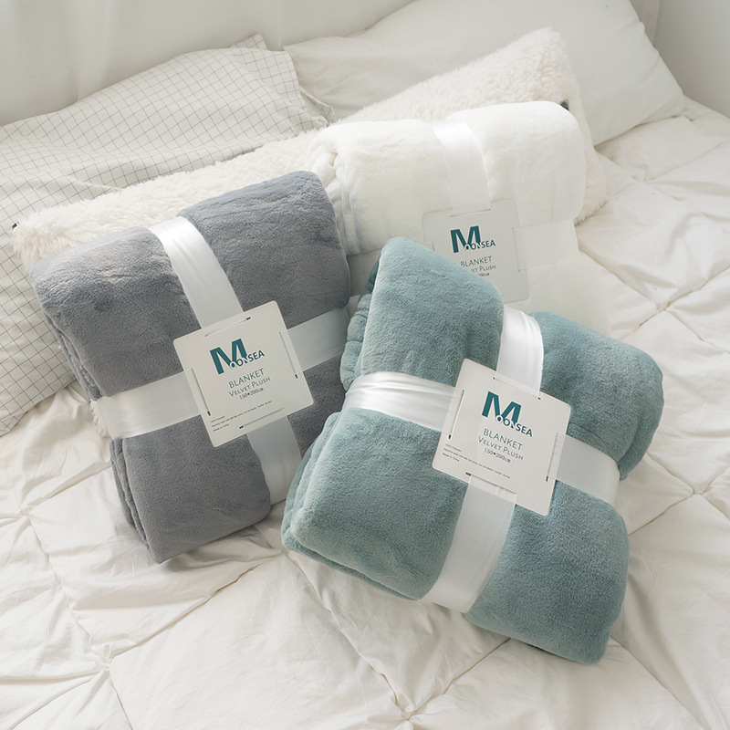 商务礼盒礼品毯纯色牛奶绒单双人加厚毯子超柔法兰绒秋冬单层批发