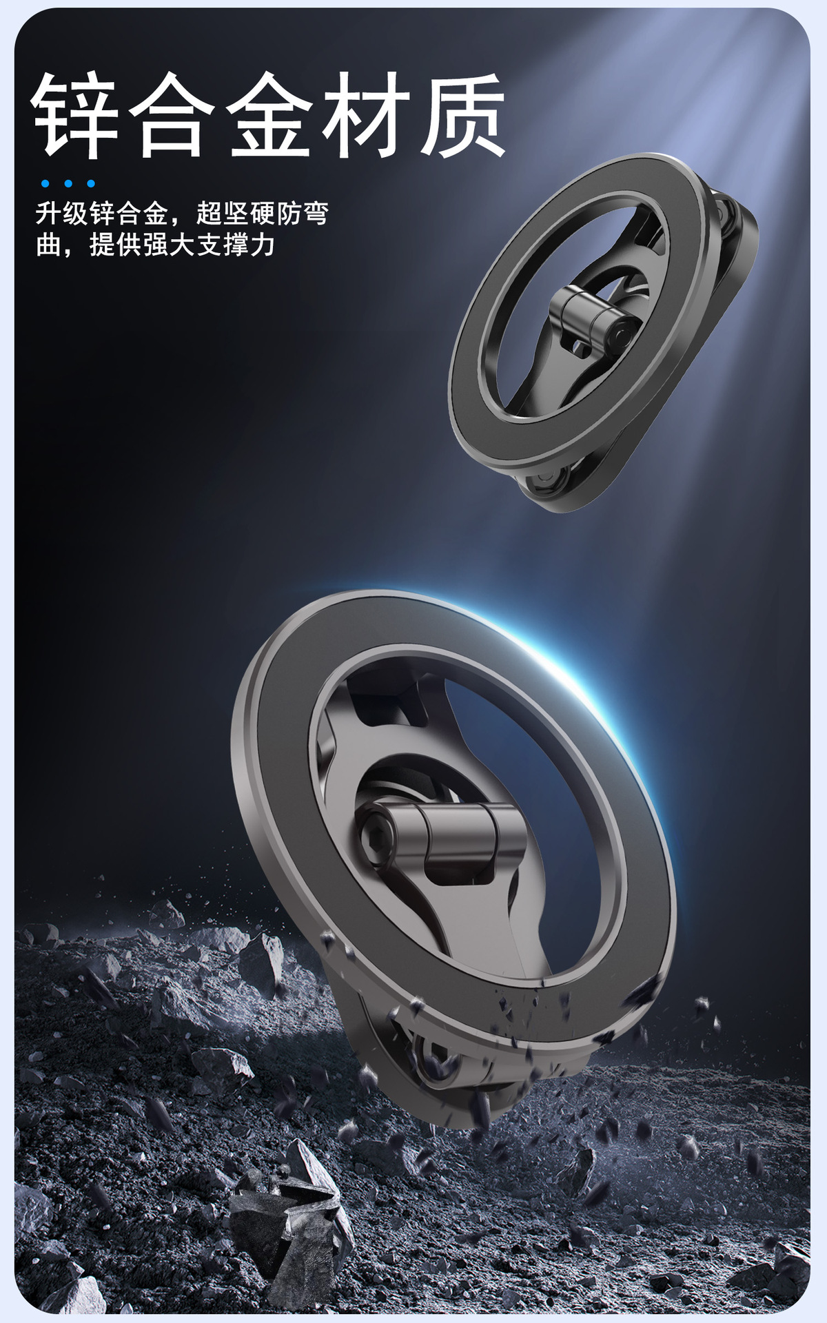 New Zinc Alloy Car Phone Holder with Double-Sided Magnetic Support, Anti-Shake 360° Rotation ° Rotating car phone holder