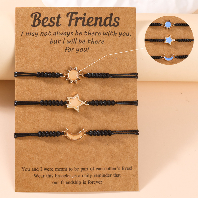 Cross-Border Luminous Sun, Moon, and Star Friendship Bracelets Three-Piece Set Woven Bracelets Friendship Commemorative Bands Card Accessories Wholesale Cross-Border Luminous Sun, Moon, and Star Friendship Bracelets Three-Piece Set Woven Bracelets Friendship Commemorative Bands Card Accessories Wholesale
