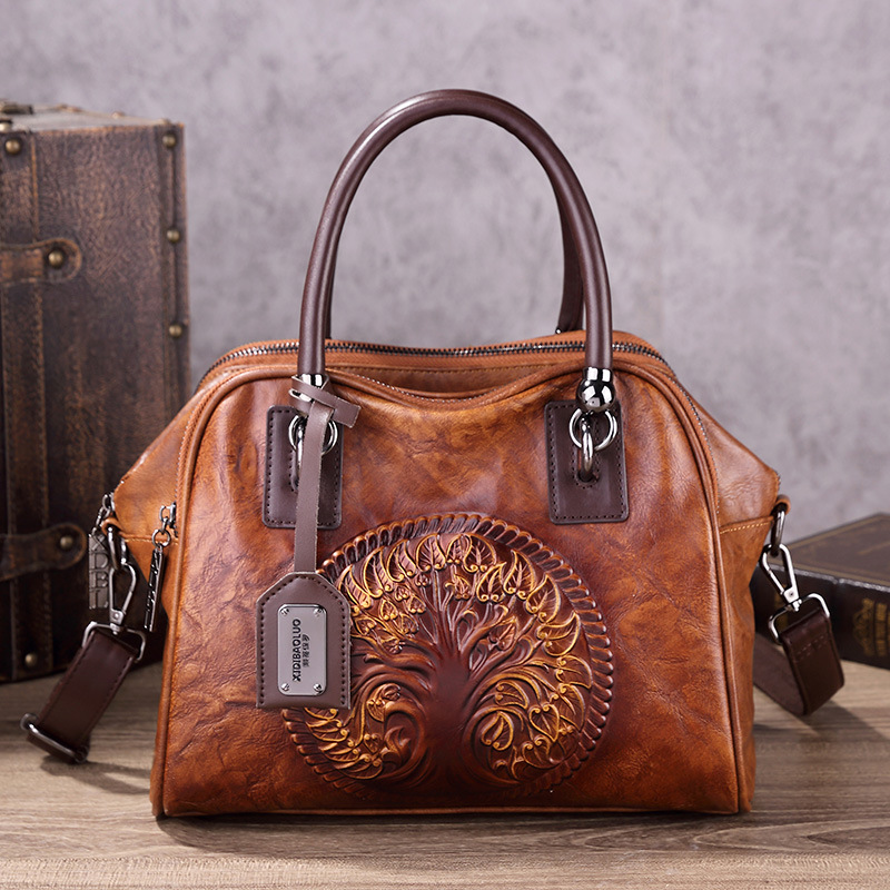2025 Chinese-Style European and American Retro Embossed Color-Washed Handbag, Shoulder Bag, Crossbody Bag with Multiple Compartments, Pillow Bag, New Chinese-Style Women's Bag
