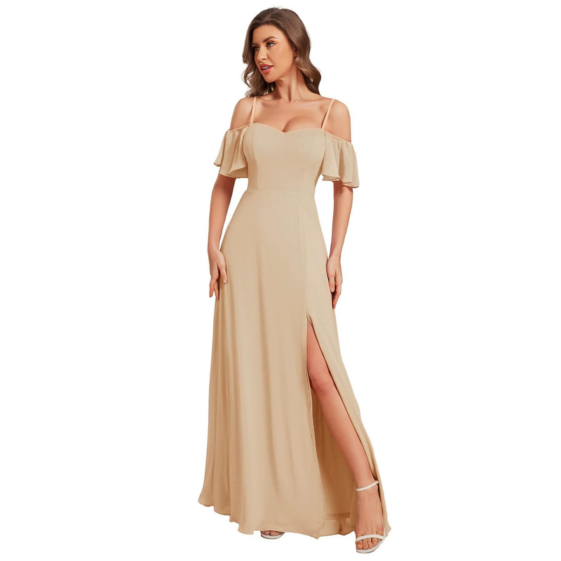 Amazon European and American Style Formal Ball Gown Off-Shoulder Short Sleeve Slit A-Line Floor-Length Bridesmaid Dress Amazon European and American Style Formal Ball Gown Off-Shoulder Short Sleeve Slit A-Line Floor-Length Bridesmaid Dress