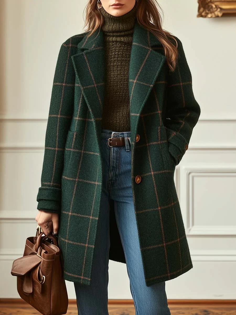 2025 European and American Clothing Independent Station Amazon Autumn and Winter Long-Sleeved Plaid Jacket Single-Breasted Cardigan Jacket