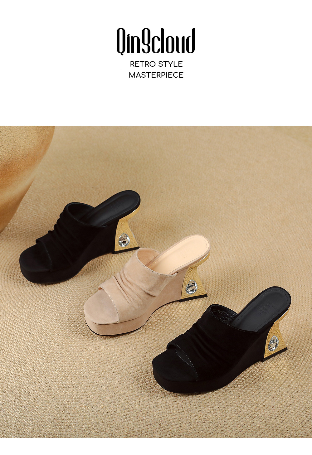 Sandal peep toe nữ gót vuông da lộn mũi vuông đế xuồng cao 5 cm — màu đen, màu mơ chi tiết 13