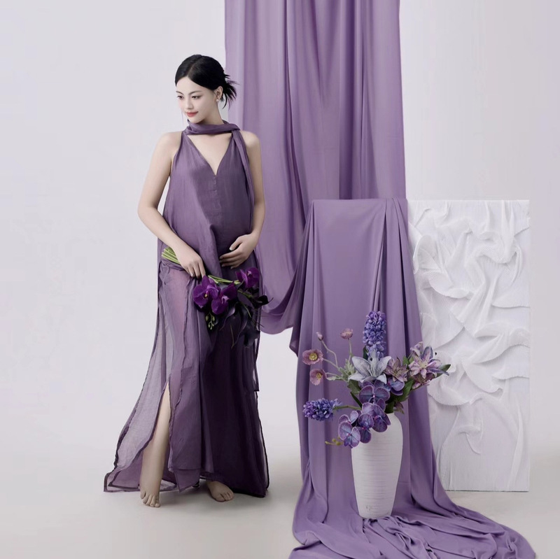 Maternity Photography Clothing Studio New Style Aesthetic Pure Desire Vibe Purple Dress Pregnant Mom Artistic Photo Shoot