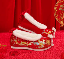 漢服鞋子女內增高古風綉花鞋秀禾服婚鞋中式新娘結婚紅色古裝布鞋
