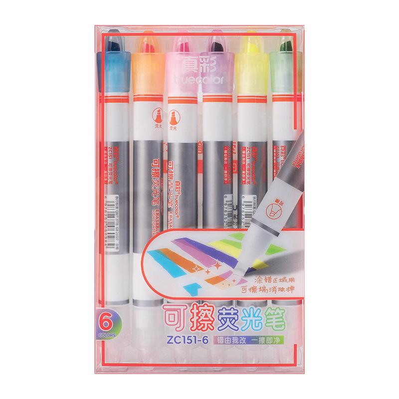Bolígrafo resaltador borrable de color verdadero Bolígrafo de marcado Cuenta de estudiante Bolígrafo de papelería Bolígrafo de contorno clave de doble cabezal de color