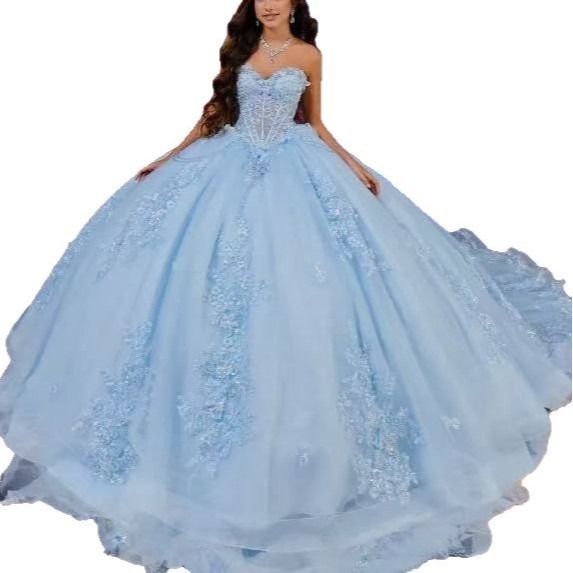 Vestido de noche de tubo de gasa de color azul claro, vestido de princesa fugitivo, estudiante de temperamento, regalo para adultos, vestido de fiesta de cumpleaños, anfitrión