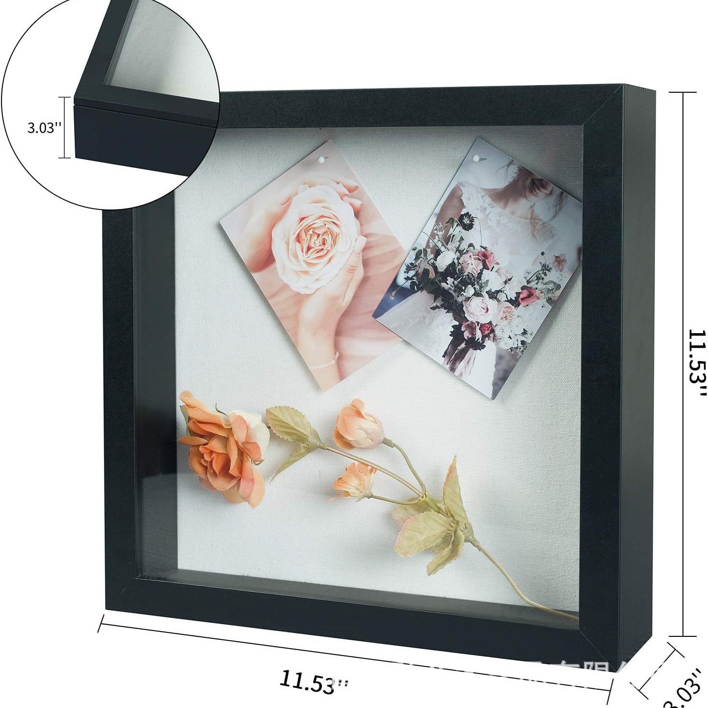 Marco de fotos de madera montado en la pared Caja de exhibición transparente Marco de fotos hueco tridimensional Caja de exhibición de medallas Insectos Caja de etiqueta de flores secas