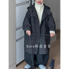 男童大衣呢子长款加厚保暖儿童外套连帽秋冬装2025新款女童纯色潮