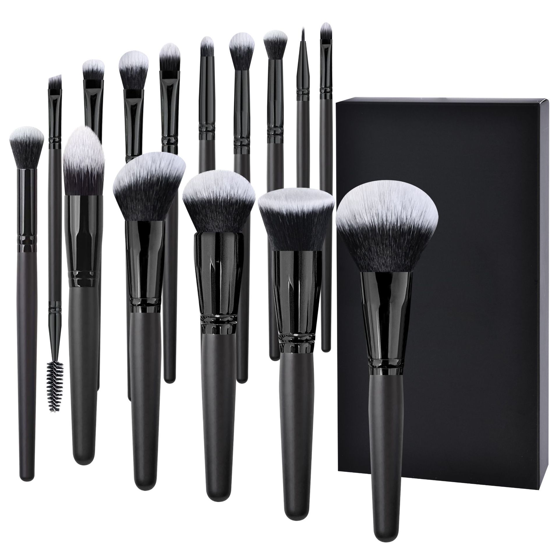 Cross-border 15 pinceles de maquillaje de alta gama traje negro conjunto completo cepillo suelto cepillo de sombra de ojos rubor herramientas de belleza multifuncionales