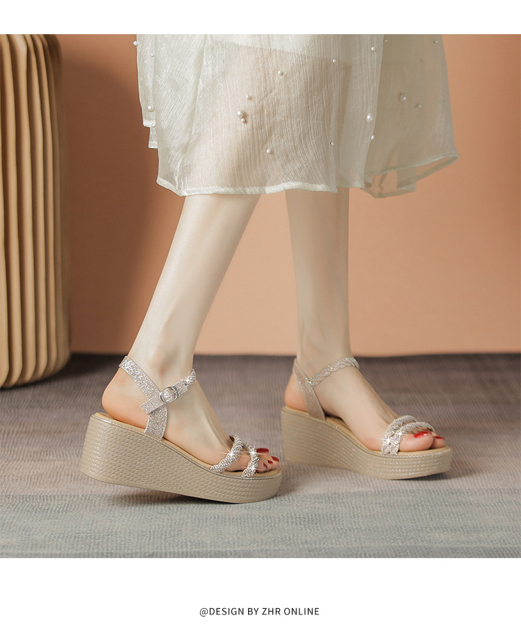 Sandal đế xuồng quai ngang nữ phong cách tiên nữ, gót cao 9 cm — M568 màu sâm panh chi tiết 15