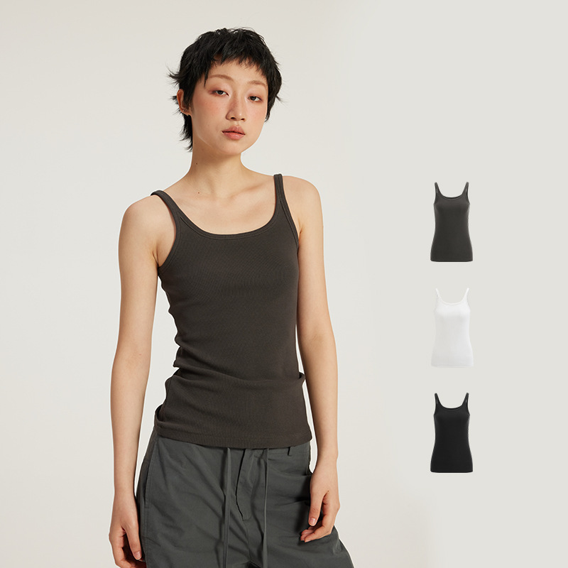 Teeshe Women's High Elastic Ribbed Square Neck Tank Top 2026 Summer Casual Sports Slimming Versatile Camisole Base Shirt