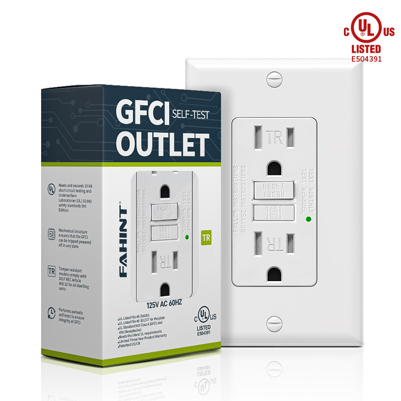 UL认证自我接地易安装低温升过载保护125V美标GFCI双联墙壁插座