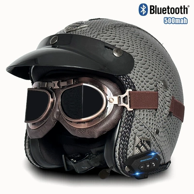 3/4 half helmet, Motosiklet kaskı (dəbilqə) - v-gray-fish-pattern-copper-mirror-bluetooth-s