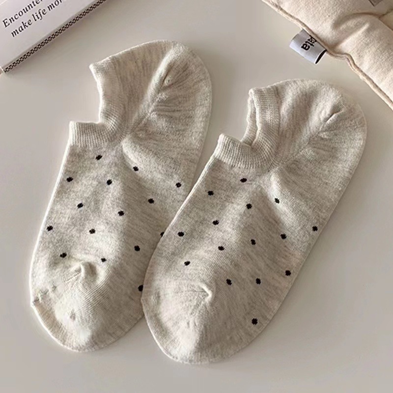 韓国東大門水玉ソックス浅口ボートソックス日本製無地水玉落ちない夏用薄手インビジブルソックス