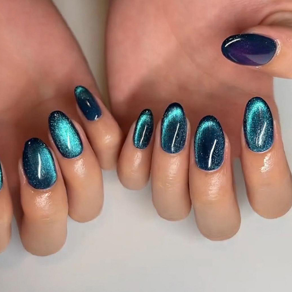 Comercio exterior corto venta caliente desgaste pieza de uñas Peacock Blue Crystal ojo de gato desgaste piezas de uñas falsas de Europa y los Estados Unidos image 1