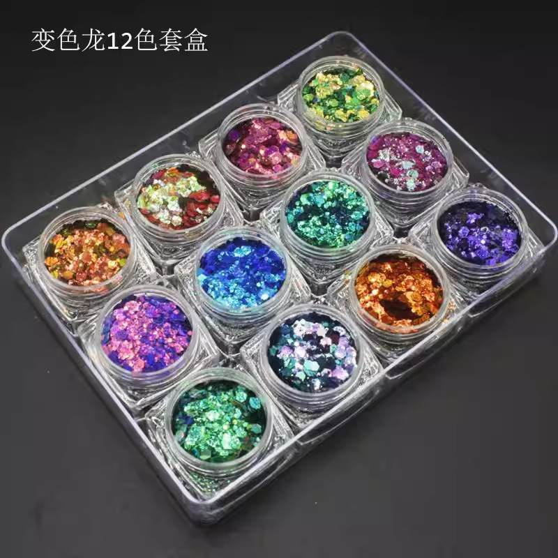New Korean large sequins chameleon nail art mixed sequins makeup DIY nail stickers color-changing sequins 12 colors